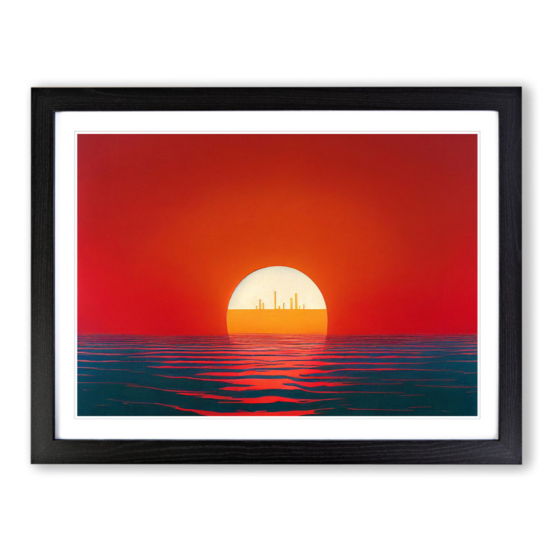XH1022-408X Adventurous Sunset Seascape - Single Picture Frame Print, 46cm H x 64cm W x 2cm D, Black Framed