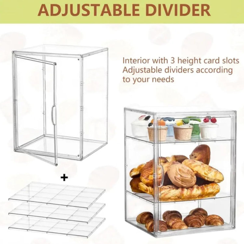 4 Layers Adjustable Pastry Display Case Clear Acrylic Bread Box