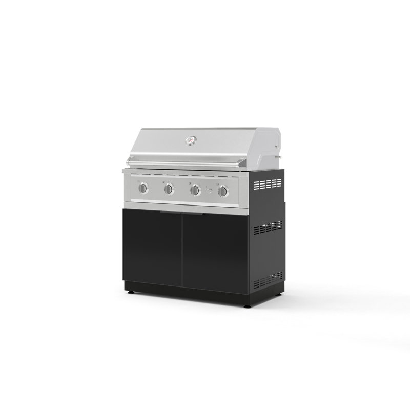 Ensemble de 2 armoires modulaires en aluminium pour l'extérieur Barbecue au gaz naturel performant, Gaz naturel, Noir