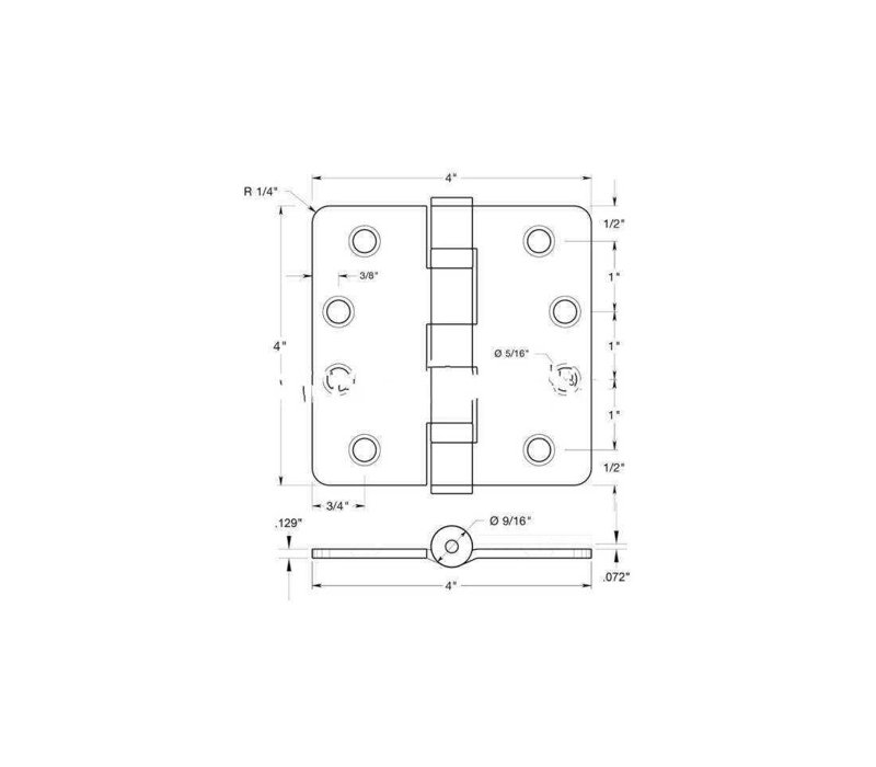 Charnière à billes en nickel brossé 4 "x 4" x 1/4 "Deltana S44R4HDB15, Nickel brossé