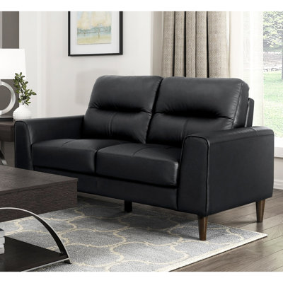 Cuir fleur noir supérieur, pieds en bois massif, hauteur du produit 34 po, coussins de siège attachés brun - finition moderne polyvalente de 18 po