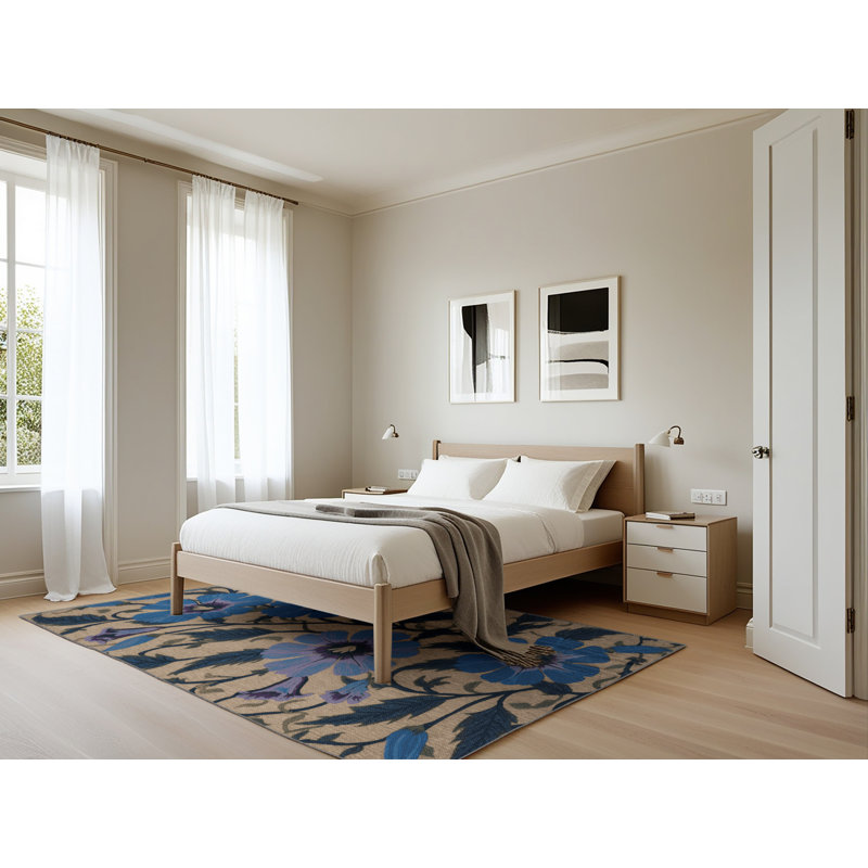 Tapis gris botanique lavable à la machine, Rectangle 5 pi x 7 pi