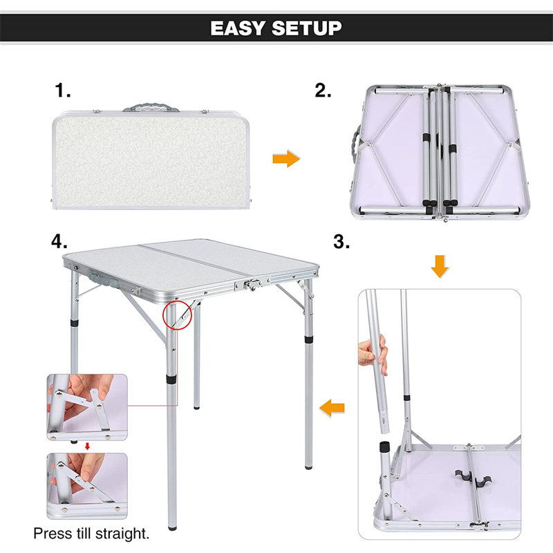 24" Adjustable Height Folding Table with Carry Handle for Indoor & Outdoor Use, White, 24" W x 24" L x 27" H