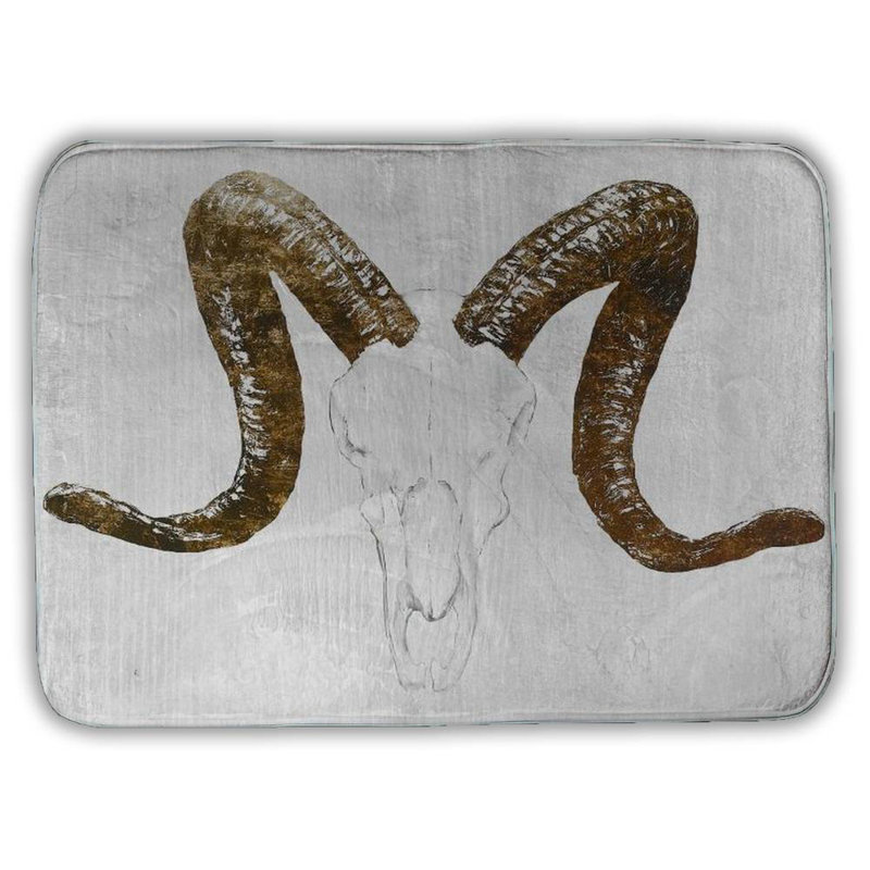 Aeries skull with brown horns Bath Mat with Non-Slip Backing - Quick Dry Memory Foam Bathroom Rug - Absorbent - Modern Plush Spa-Style - Machine Washable