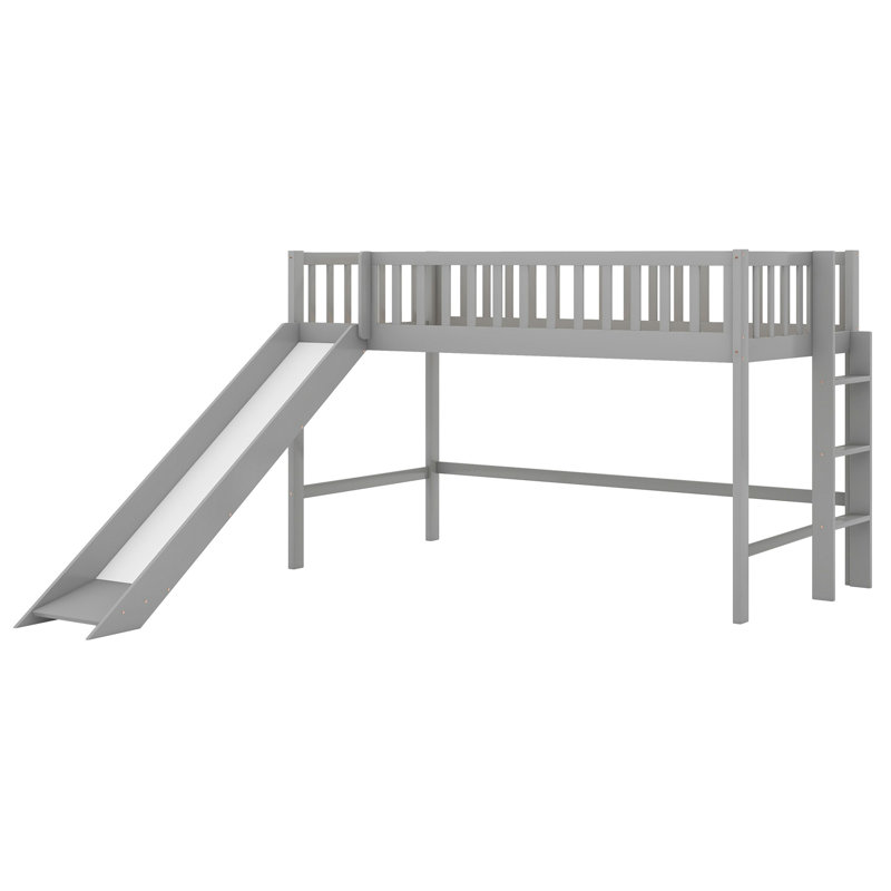 Lit mezzanine bas avec échelle et glissade, Gris