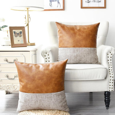 Ensemble de housses de coussin 18 x 18 pouces taupe, coussins décoratifs en chenille et similicuir