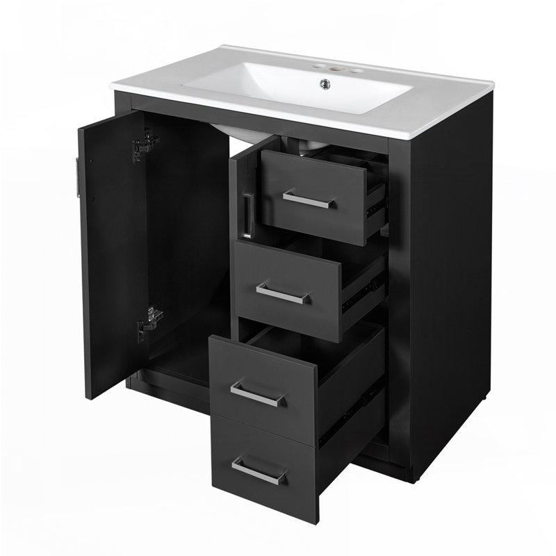 30'' Bathroom Vanity with Ceramic Sink, Black, Silver