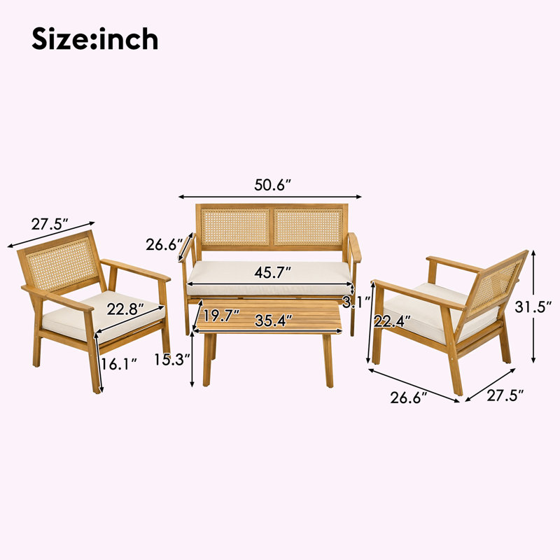 Ensemble de conversation avec canapé et coussins 4 pièces Vincente