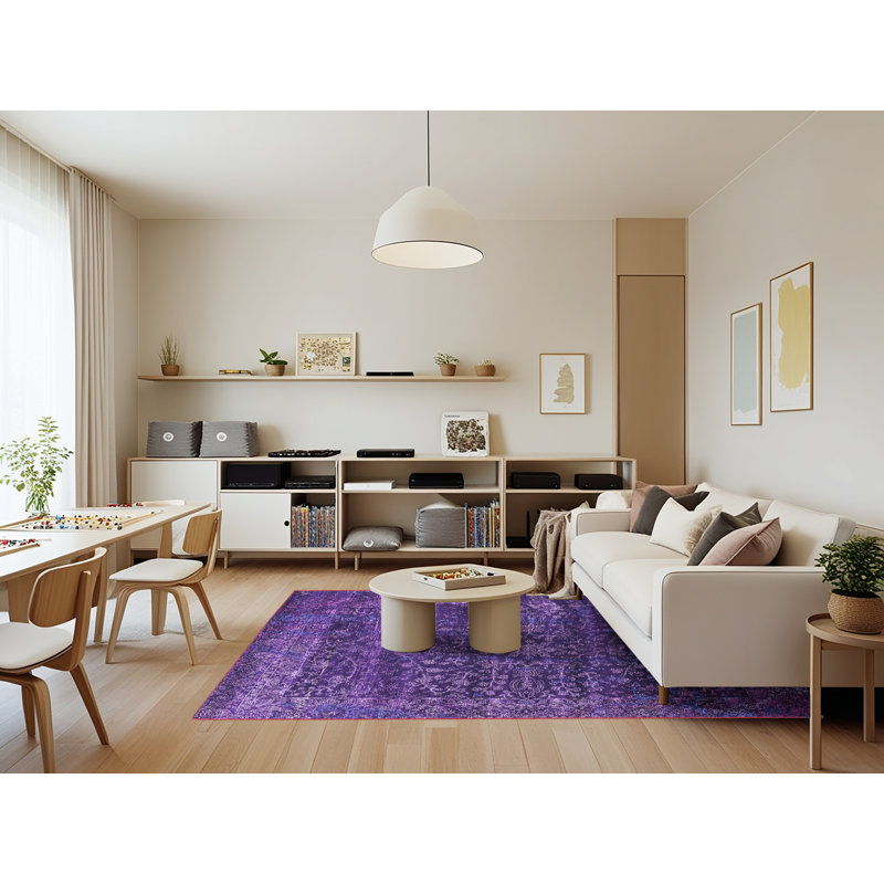 Tapis mauve Mid-Century 2567, Rectangle 7 pi x 9 pi