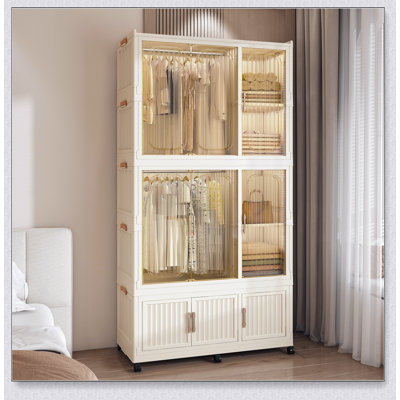 Garde-robe portatif avec 9 portes magnétiques, 9 cubes, 2 tringles de suspension et 6 cintres pour un rangement et un rangement des vêtements efficaces
