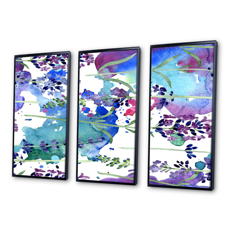 Violet lavande floral, botanique, ensemble de 3 toiles encadrées, Noir, H 28 po x l 36 po x P 1 po
