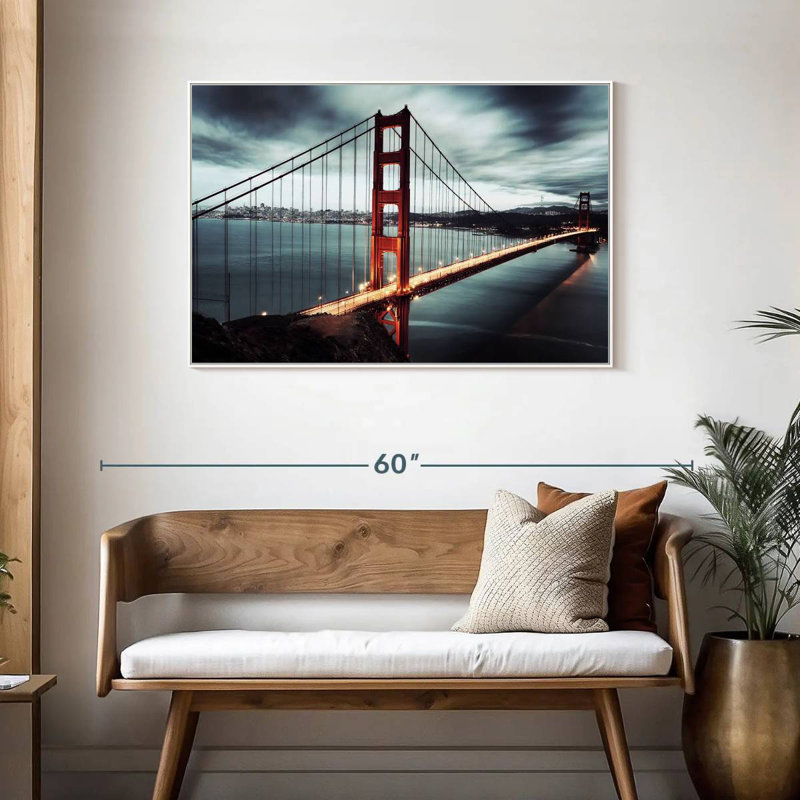 Nuage de tempête Golden Gate Bridge, Cadre flottant blanc, 43 po x 29 po
