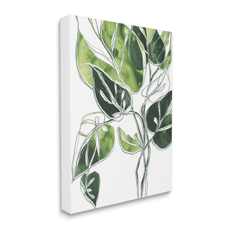 Feuilles de palmier complexes aux feuilles vertes uniques, Toile tendue, H 20 po x l 16 po