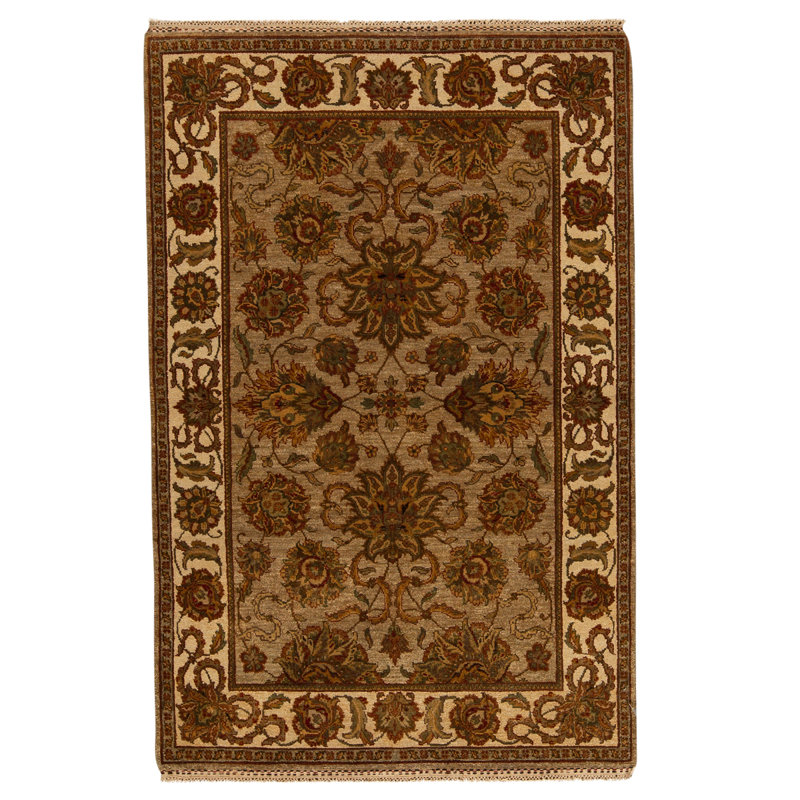 Tapis brun / vert / beige / ivoire noué à la main de haute qualité