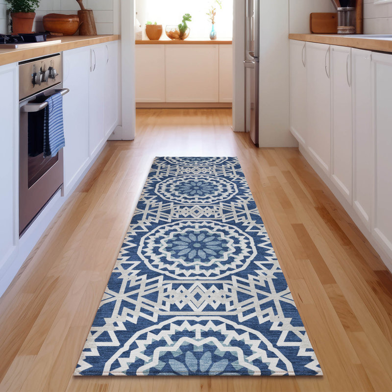 Premium Machine Washable Cerrito Navy Rug, Runner 2'3" x 7'6"
