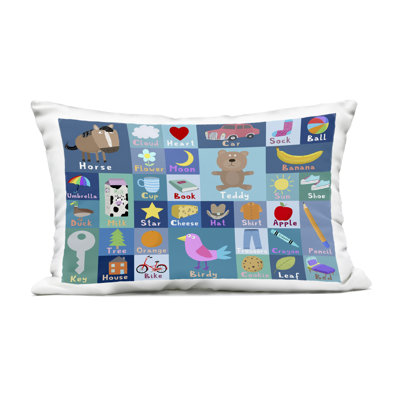 Blue First Words Outdoor Printed Pillow, design by Carla Daly