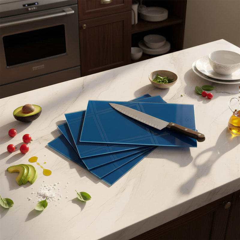 Harbour Housewares - Rectangular Glass Chopping Board, 50cm L x 40cm W, Hague Blue