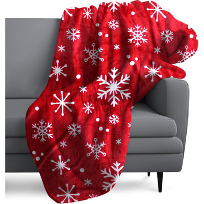 Jeté de Noël pour une élégante caravane d'hiver - Jeté flocon de neige rouge en microfibre de qualité supérieure, doux, moelleux, chaud et léger pour canapé, canapé, lit, 50 po x 60 po