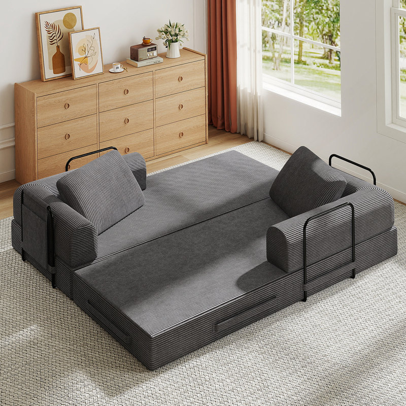 Canapé-lit convertible avec coussin cylindrique - Coussin pliant en velours côtelé pour une utilisation polyvalente dans le salon, la chambre à coucher, le salon et le studio - Gris foncé