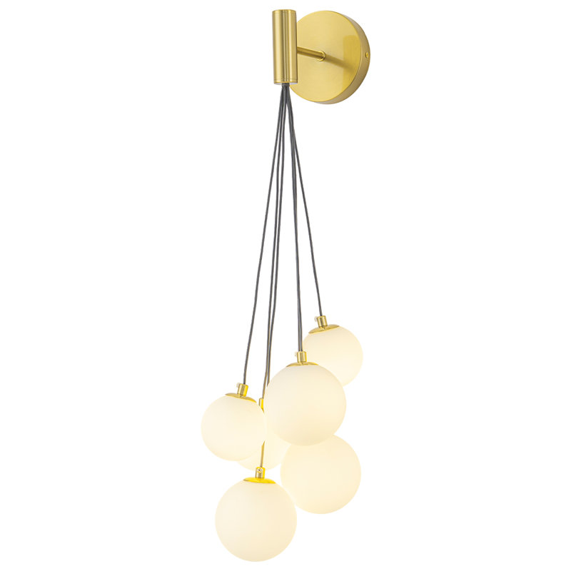 Applique murale en laiton 6 lumières avec globes en verre opale Modern, Blanc, Six lumières