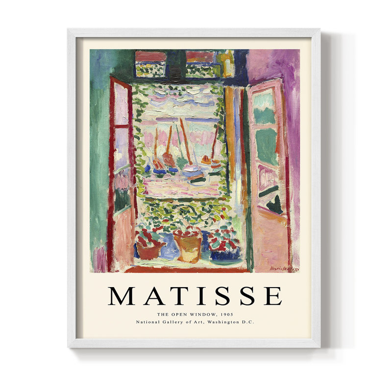 Matisse CXCVII Framed Print - Solid Wood, 14" H x 11" W, White