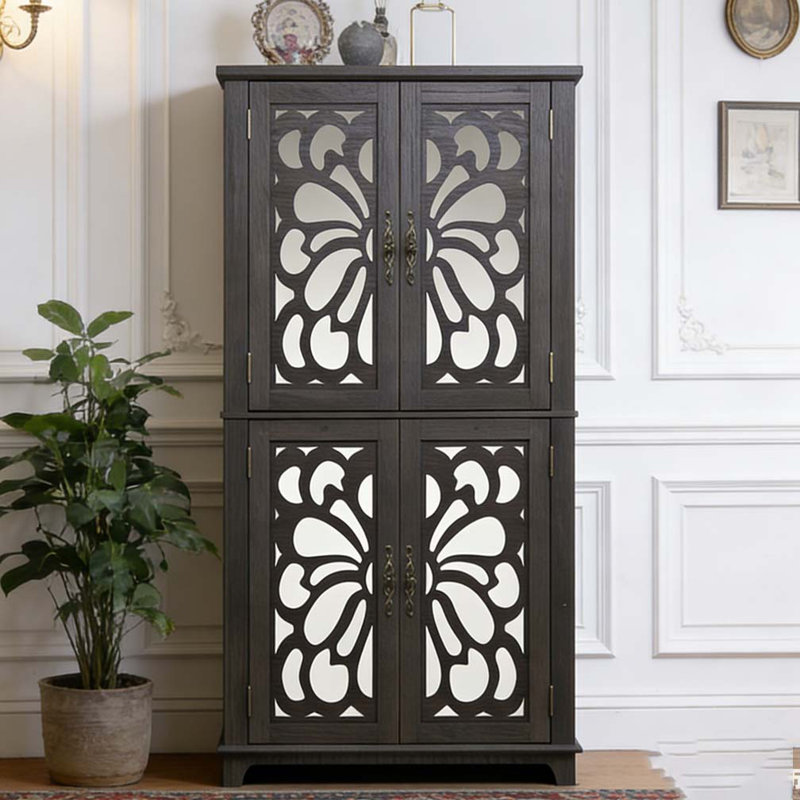 Cabinets Sideboard Buffet with 4 Mirrored doors