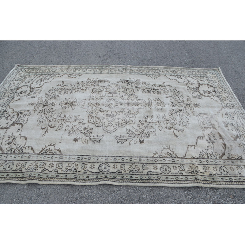 Tapis turc Oushak vintage fait à la main beige - Grand tapis idéal pour la chambre à coucher ou le salon 7477