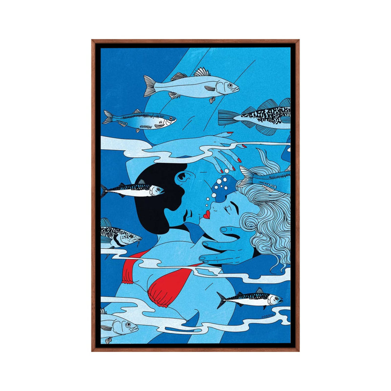 «Lovers Underwater» par Cosmo - impression d'art graphique, H 26 po x l 18 po x 1,5 po, Pas de tapis