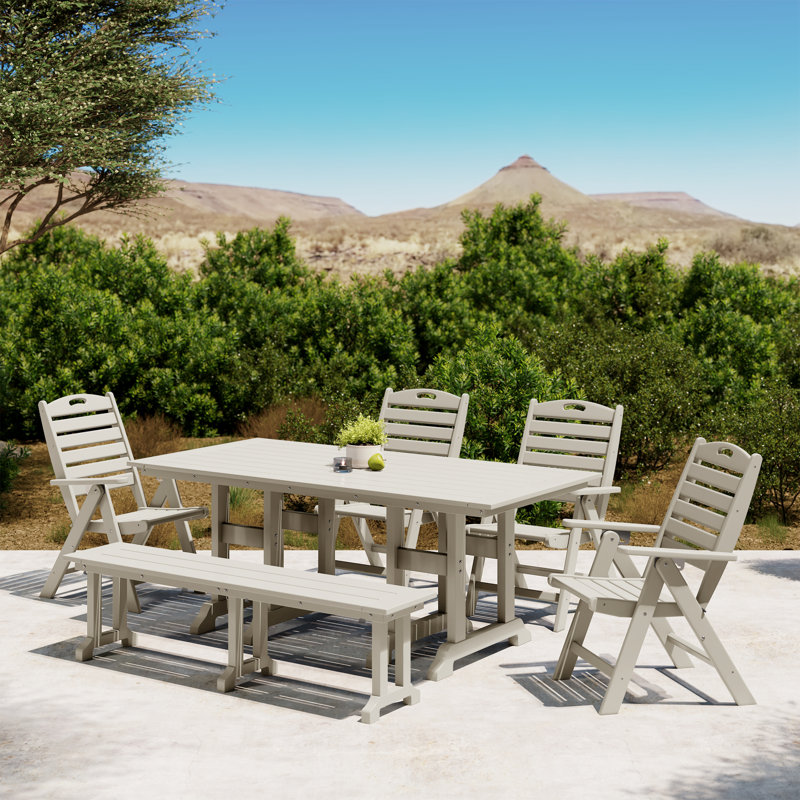 Laguna 6-Piece Dining Set With Bench, Sand