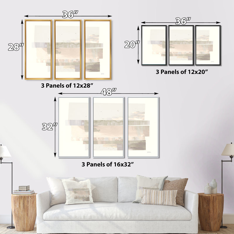 Ensemble d'art géométrique sur toile encadré géométrique forme neutre I - Shabby Elegance, H 28 po x l 36 po x P 1 po, Blanc