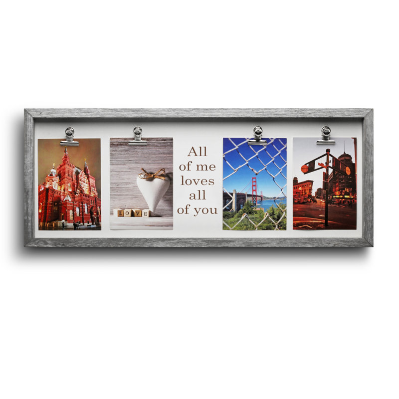 Farmhouse Collage Picture Frame Photos with 4 Clips, Rustic Brown