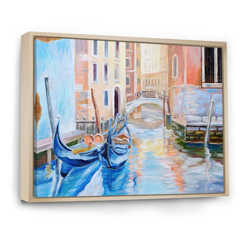 «Gondola In Venice», reproduction sur toile flottante, H 16 po x l 32 po x P 1 po, Cadre naturel flottant