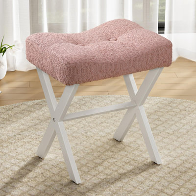 Vanity Stool, Saddle Seat Makeup Stool With Metal X Legs, Breathable And Soft Boucle Fabric Footrest