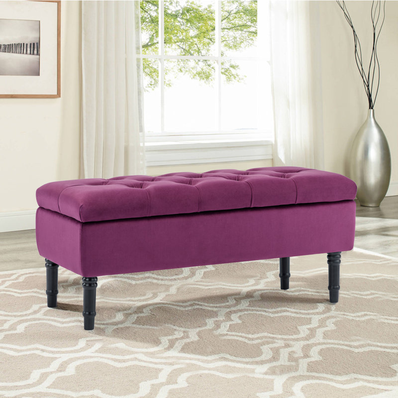 Scheel 40" Wide Velvet Modern Tufted Storage Ottoman Bench, Purple Velvet