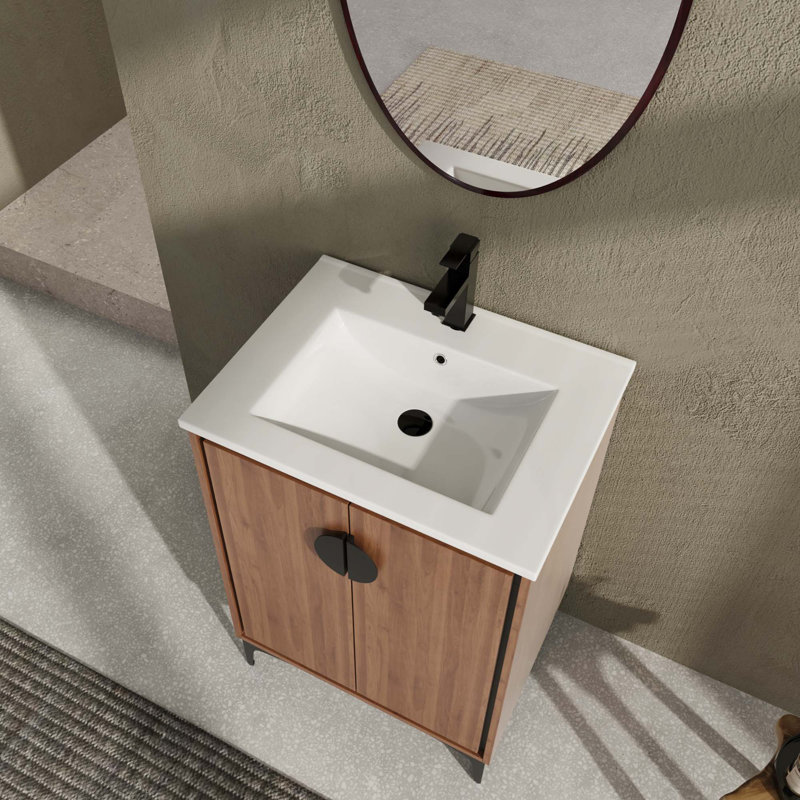 Meuble-lavabo moderne avec lavabo supérieur simple et 2 portes à fermeture douce