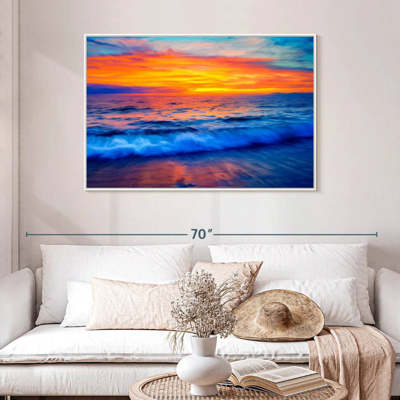 Coucher de soleil hypnotique, 46 po x 31 po, Cadre flottant blanc