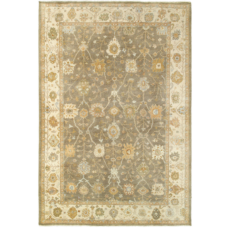 Presley Traditional Hand-Knotted Wool Brown Area Rug, Rectangle 6' x 9'