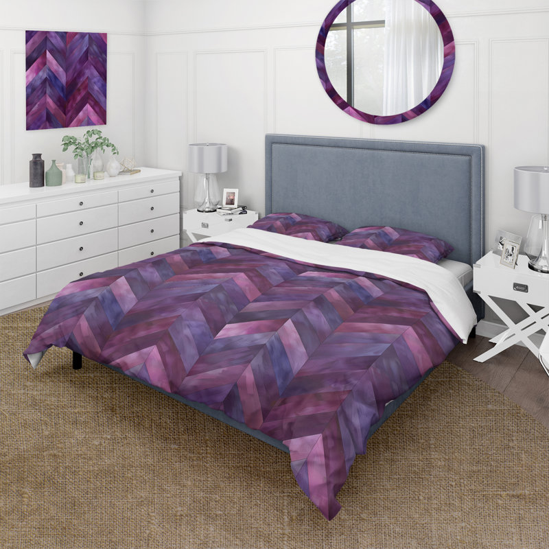 Ensemble de housse de couette violet Midcentury Chevron I - Midcentury, Housse de couette très grand + 2 taies décorativ