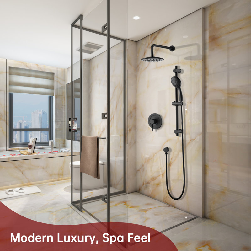 SUMERAIN Rain Bathroom Complete Shower System with 3 Setting Spray Handheld Shower, Shower Faucet Set with Slide Bar
