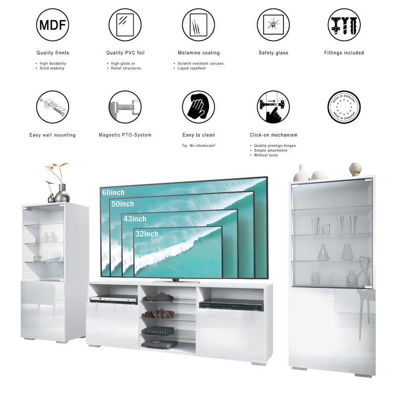 Rikkita Unfinished Entertainment Centre for TVs up to 65", White/Avola Anthracite