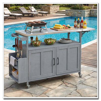 Îlot de cuisine pliable pour l'extérieur avec chariot verrouillable