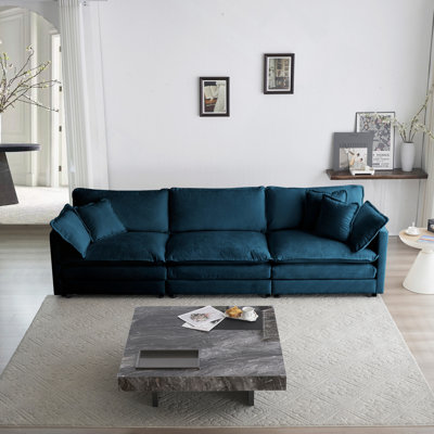Mid-Century Modern Couch 3-Seater Sofa With 2 Armrest Pillows And 3 Toss Pillows, Couch For Living Room Chenille