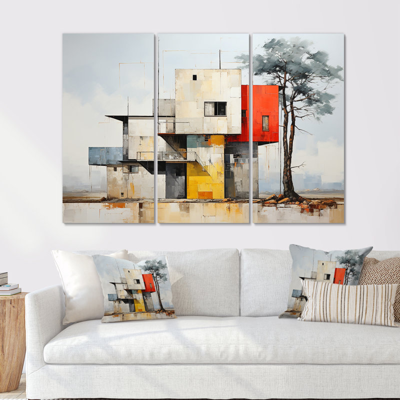 De Stijl Cubic Barn Horizion - Ensemble de décoration murale grange, H 40 po x l 60 po x P 1 po