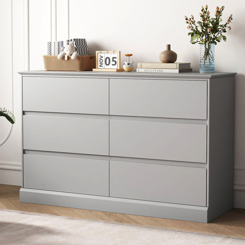 6 Drawer 47.2" W Double Dresser, Gray
