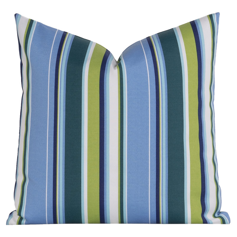 Striped Outdoor Throw Pillow, 20" H x 20" W x 6" D, Breakers Blue