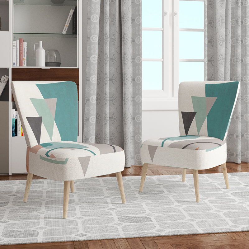 Upholstered Floral Side Chair - Modern floral Accent Chair, Geometric White Polyester Blend 2
