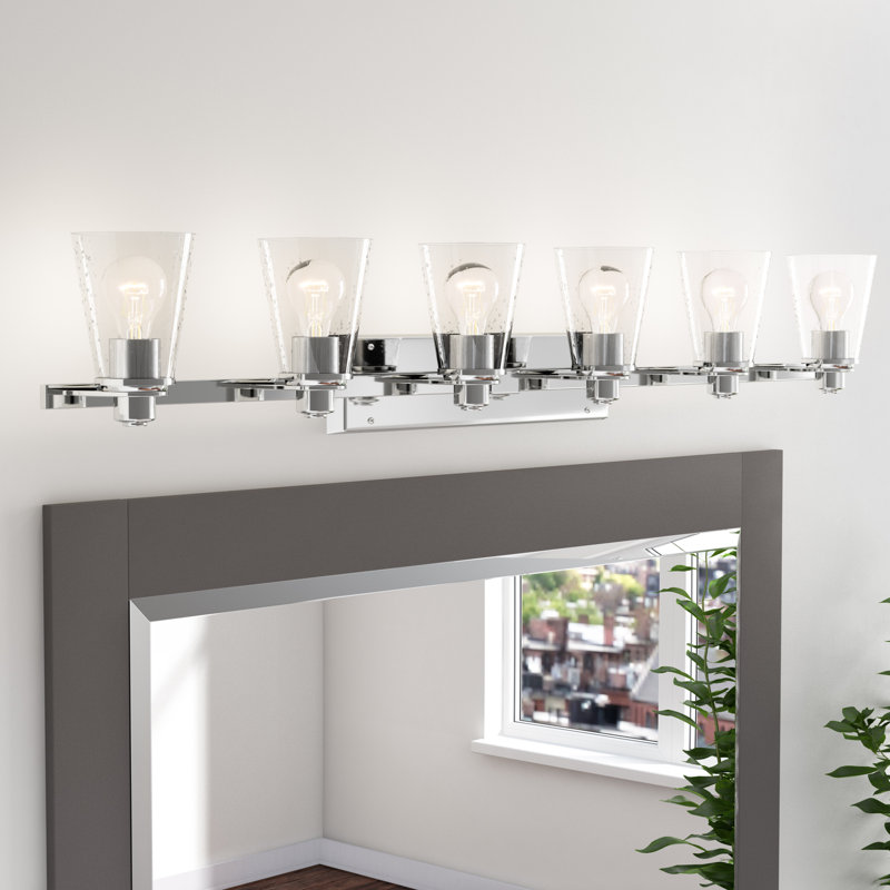 Avon Chrome 6-Light Bath Vanity with Clear Seedy Glass Shade