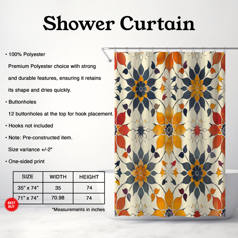Vintage Tile - Rideau de douche Premium, H 74 po x l 71 po