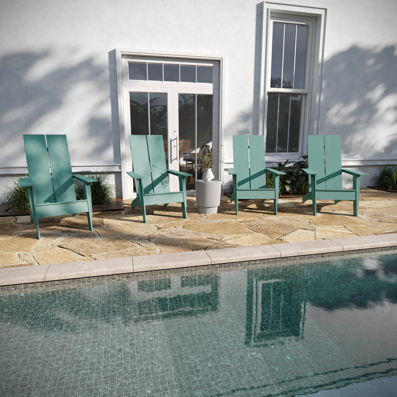 Indoor/Outdoor Modern Dual Slat Back Adirondack Style Chairs, Sea Foam
