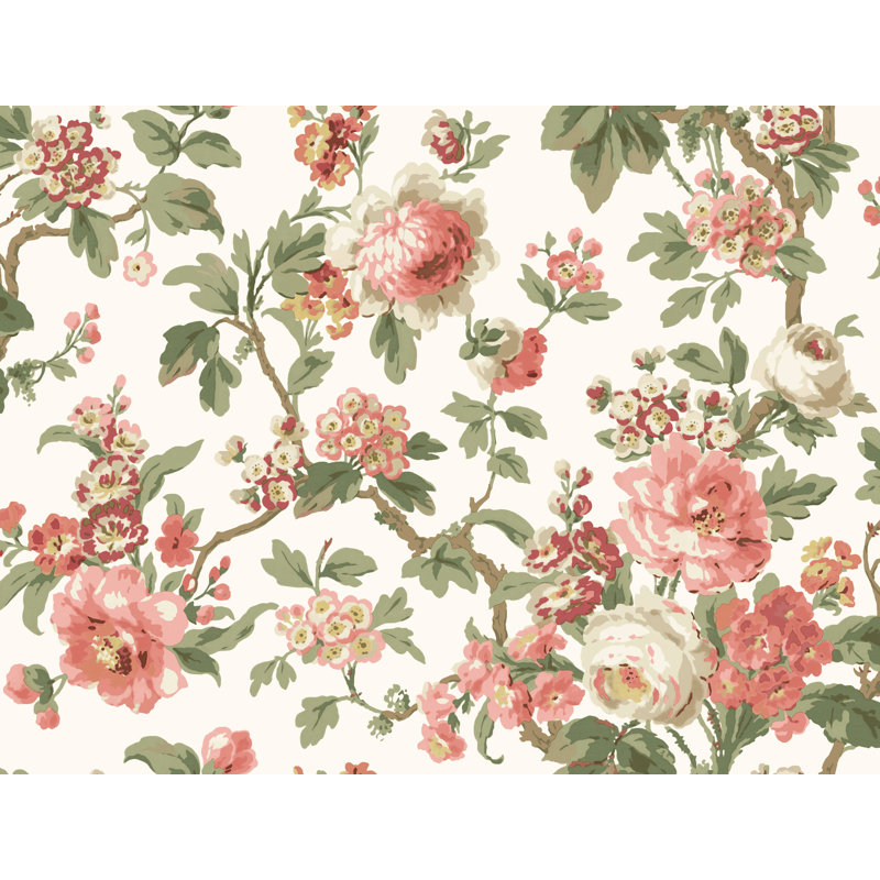 Papier peint floral Beatrix, Pink Coral